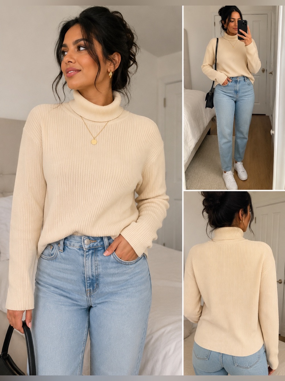 Women’s Cream Ribbed Turtleneck Top